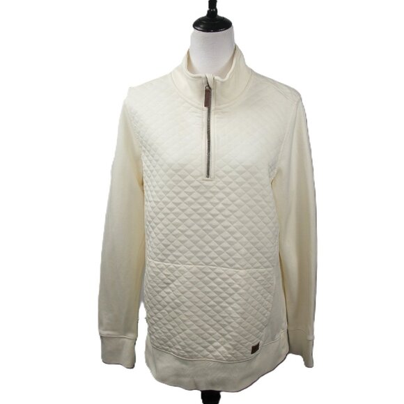 L.L. Bean Tops - L.L. Bean NWOT Cream Partial Zip Quilted Sweatshirt Size Large